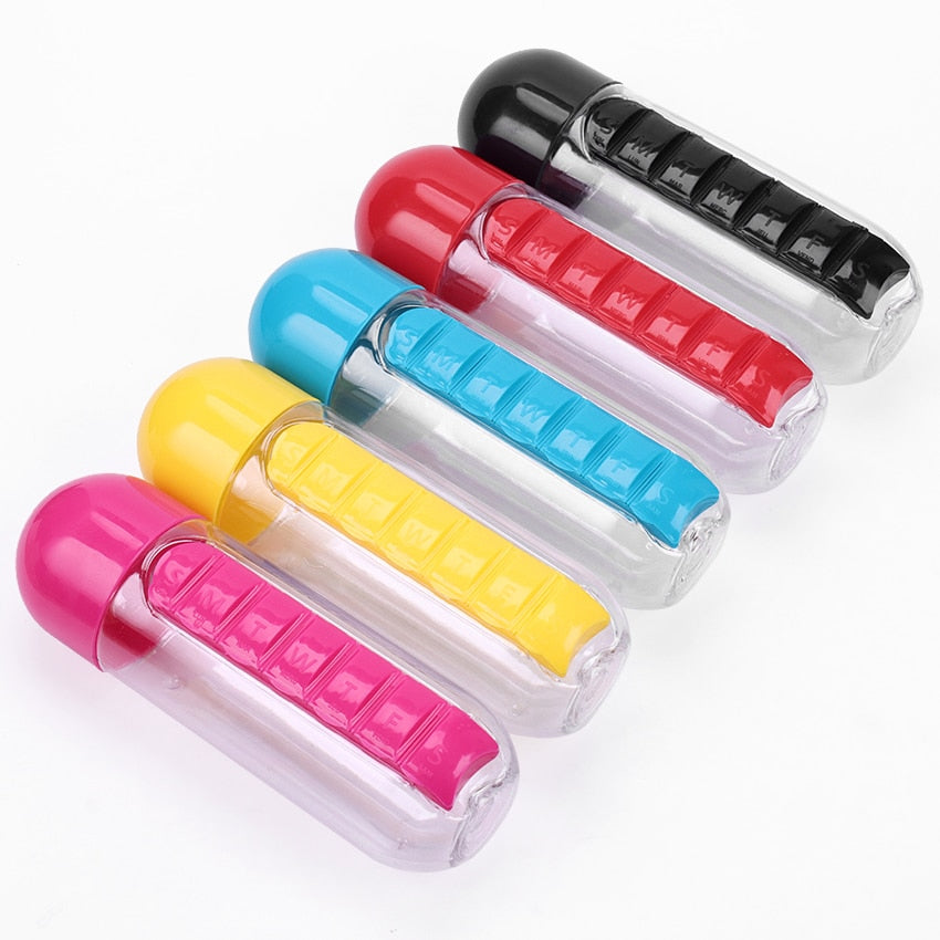 Water Bottle Combine Daily Pill Boxes Organizer